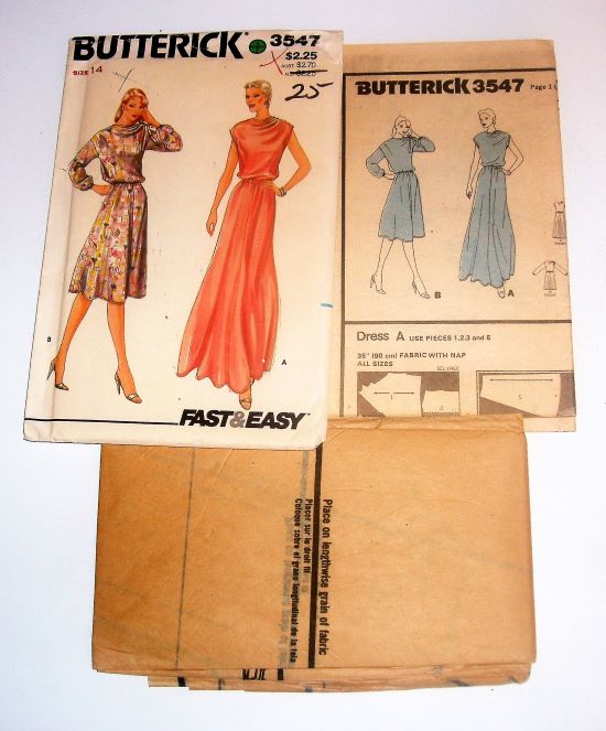 Butterick 3547 – 1970s Misses’ Cowl Neck Dress Sewing Pattern (Size 14)