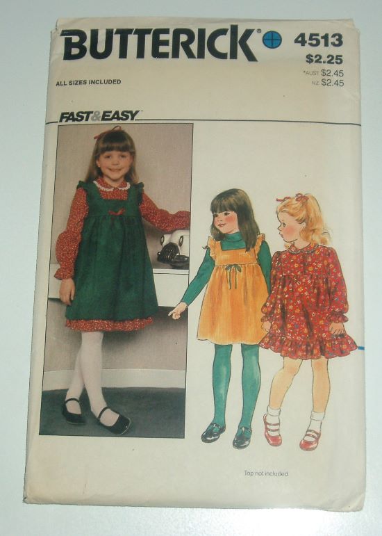 1980s Butterick 4513 Girl’s/Child’s Dress & Jumper Sewing Pattern – Sizes 3–6X, Fast & Easy