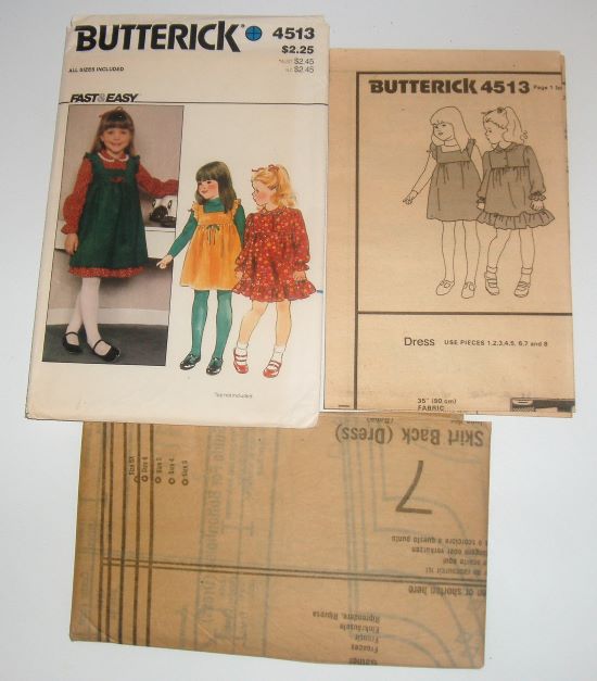 1980s Butterick 4513 Girl’s/Child’s Dress & Jumper Sewing Pattern – Sizes 3–6X, Fast & Easy