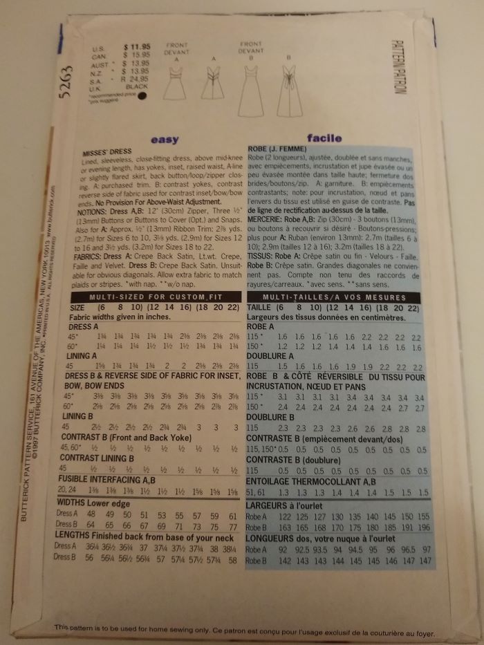 1997 Butterick 5263 Donna Ricco Misses Formal & Evening Dress Sewing Pattern Sz 6-10 Factory-Folded