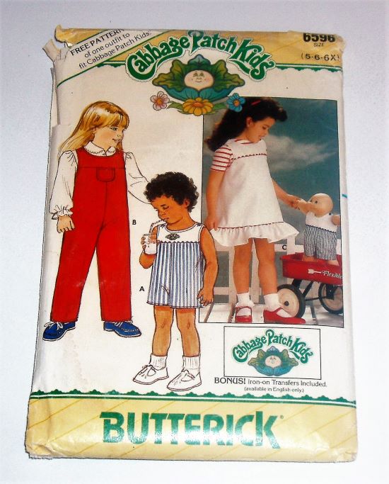 1984 Butterick 6596 Cabbage Patch Kids Sewing Pattern Child’s Overalls, Jumper & Doll Outfit Sz 5–6X