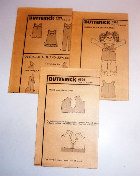 1984 Butterick 6596 Cabbage Patch Kids Sewing Pattern Child’s Overalls, Jumper & Doll Outfit Sz 5–6X