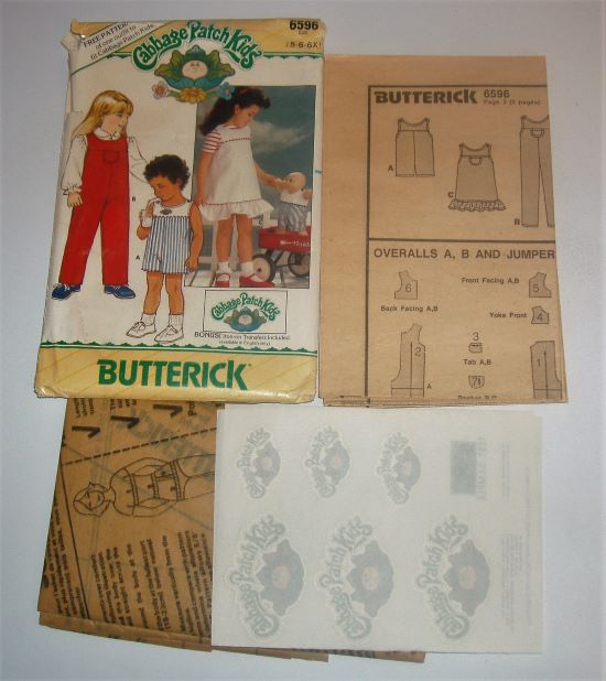 1984 Butterick 6596 Cabbage Patch Kids Sewing Pattern Child’s Overalls, Jumper & Doll Outfit Sz 5–6X