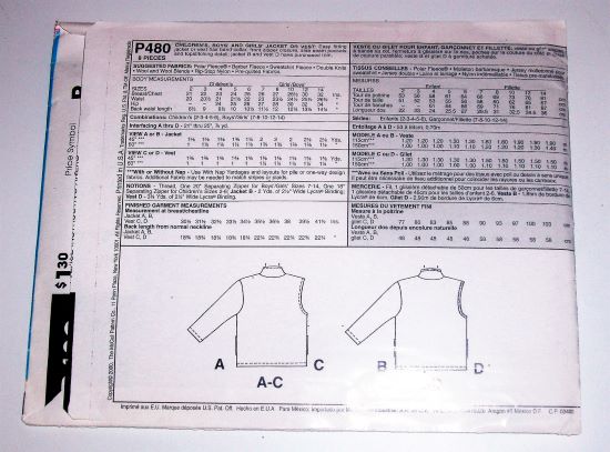 2000 McCall’s Easy Stitch 'N Save P480 – Unisex Child’s Jacket or Vest Sewing Pattern Sz 7-14 Factory-Folded