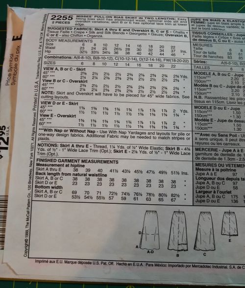 1999 McCall’s 2255 Misses Pull-On Bias Skirt Sewing Pattern – Sizes 6–10 – Two Lengths