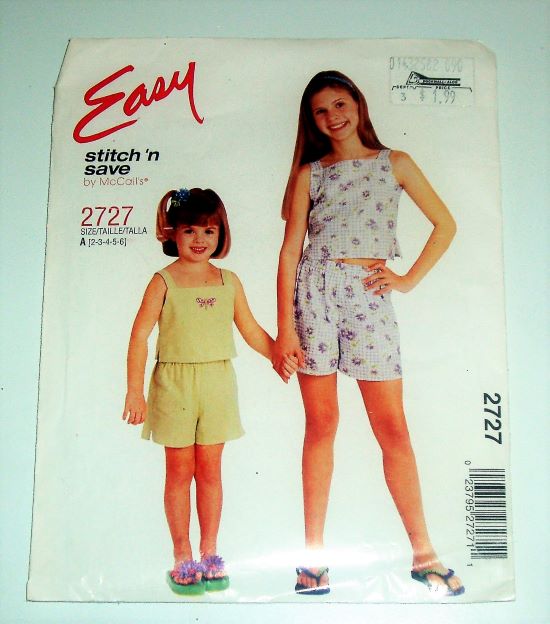 2000 McCall’s 2727 Easy Girl’s Tops & Shorts Sewing Pattern Sz 2–6