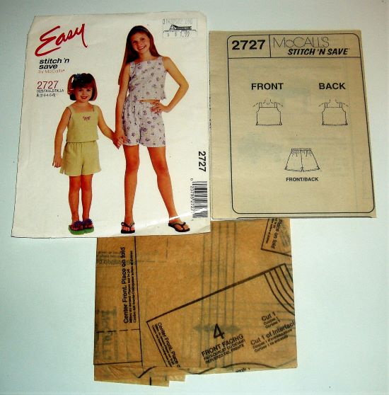2000 McCall’s 2727 Easy Girl’s Tops & Shorts Sewing Pattern Sz 2–6