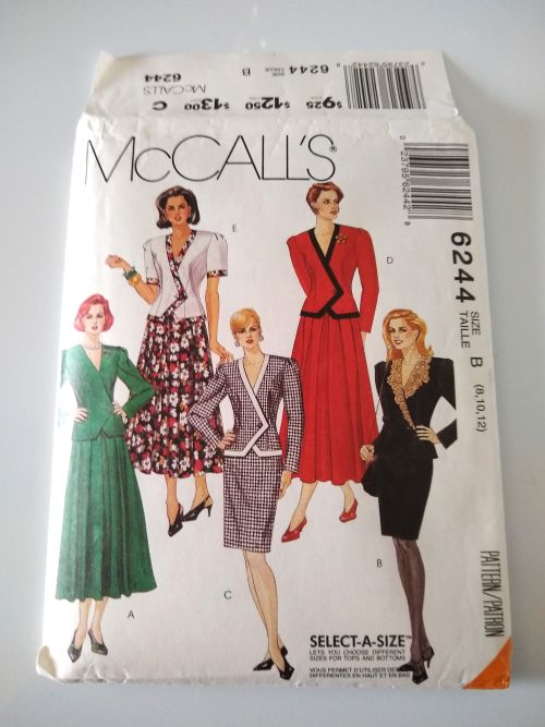 McCall’s 6244 (1992) – Misses Two-Piece Dresses with Jacket & Skirt – Sizes 8–12 – Factory-Folded Sewing Pattern