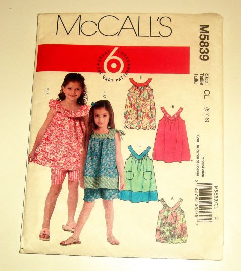 McCall’s M5839 (2009) – Girl’s Tops, Dresses & Shorts – Instructions Only – No Pattern Pieces