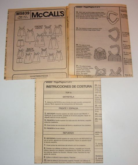 McCall’s M5839 (2009) – Girl’s Tops, Dresses & Shorts – Instructions Only – No Pattern Pieces
