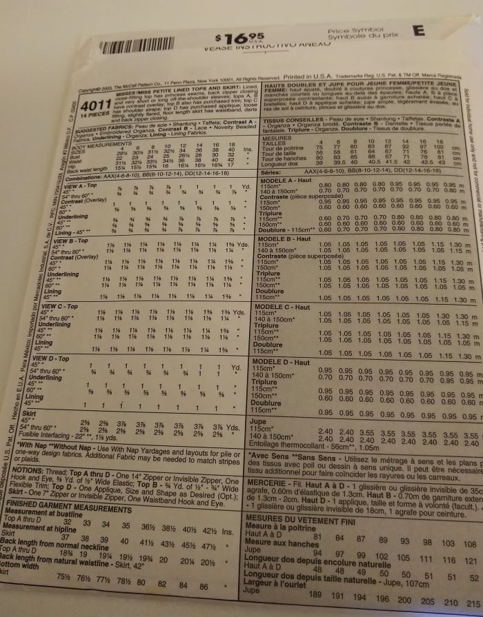 McCall’s 4011 (2003) – Misses Formal Top & Skirt Pattern – Sizes 4–10 – Factory-folded