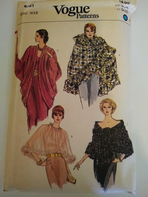 Vintage Vogue 8151 Sewing Pattern Misses Shawls Cover up Wraps Lined One Sz FF