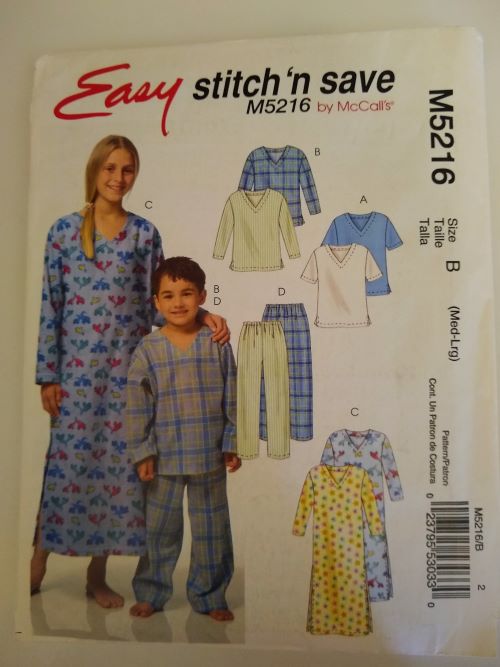 McCall’s M5216 Easy Stitch ’n Save Unisex Child's Pajamas & Nightshirt – Size M–L (2006) Factory-Folded