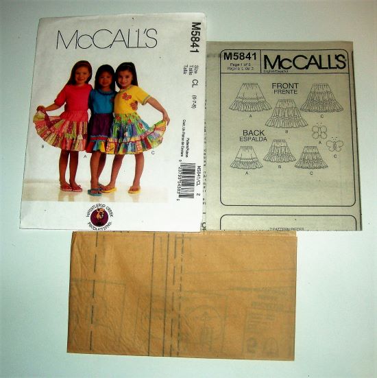 McCall's M5841 Sewing Pattern (2009) Girl's Tiered Skirt Variations Sizes 6-8 Factory-Folded