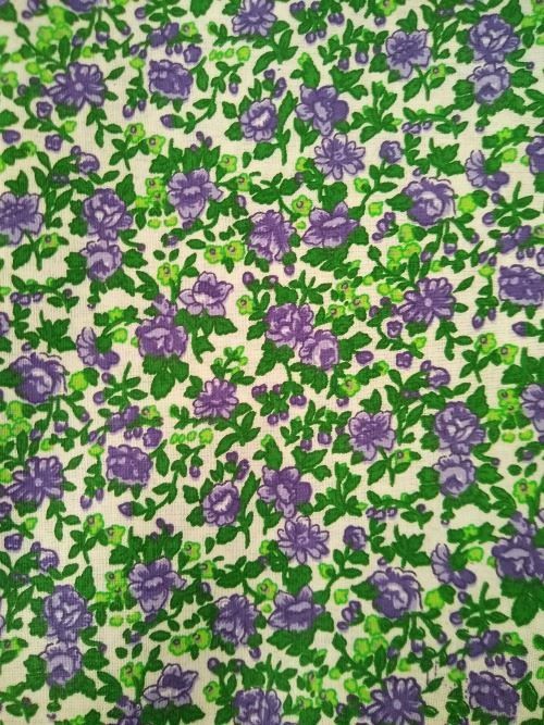 MDG Calico Cotton Fabric Purple & Lilac Floral on Off-White 3 Yards x 45"