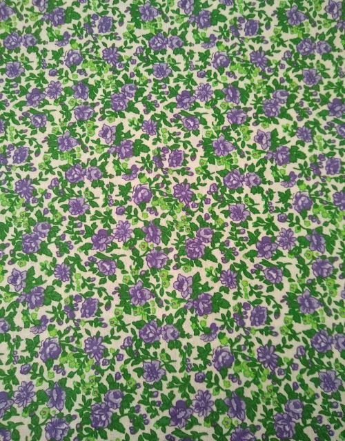 MDG Calico Cotton Fabric Purple & Lilac Floral on Off-White 3 Yards x 45"