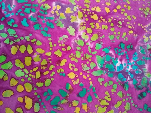 MDG Batik Cotton Fabric Pebble Print in Green, Peach, Teal & Shaded Burgundy 3 Yards x 45
