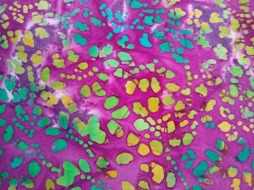 MDG Batik Cotton Fabric Pebble Print in Green, Peach, Teal & Shaded Burgundy 3 Yards x 45