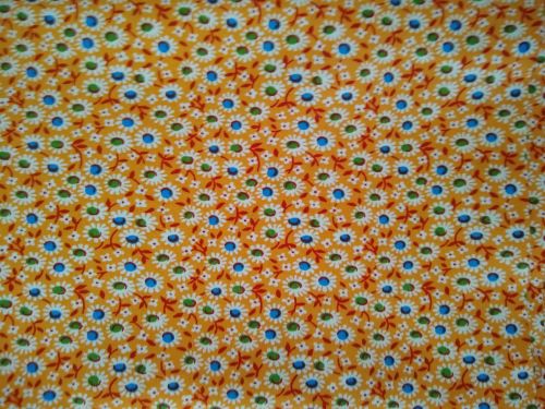 MDG 100% Cotton Floral Fabric Teal & White & Green Flowers on Orange 3 Yards x 45"