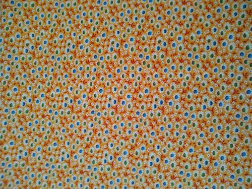 MDG 100% Cotton Floral Fabric Teal & White & Green Flowers on Orange 3 Yards x 45"