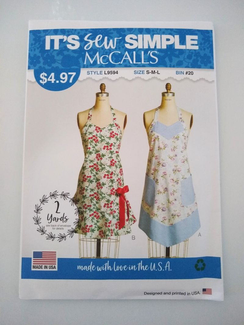 McCall’s L9594 Misses’ Full Apron Pattern Sizes S–L Round or V Hem Optional Pockets FF