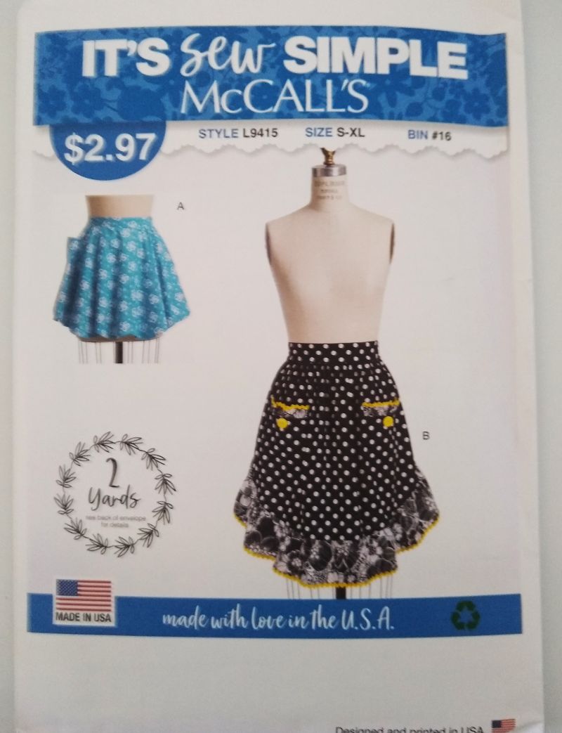McCall’s L9415 Misses It’s Sew Simple Half Apron Pattern Sizes S–XL Round Hem & Ruffle Option