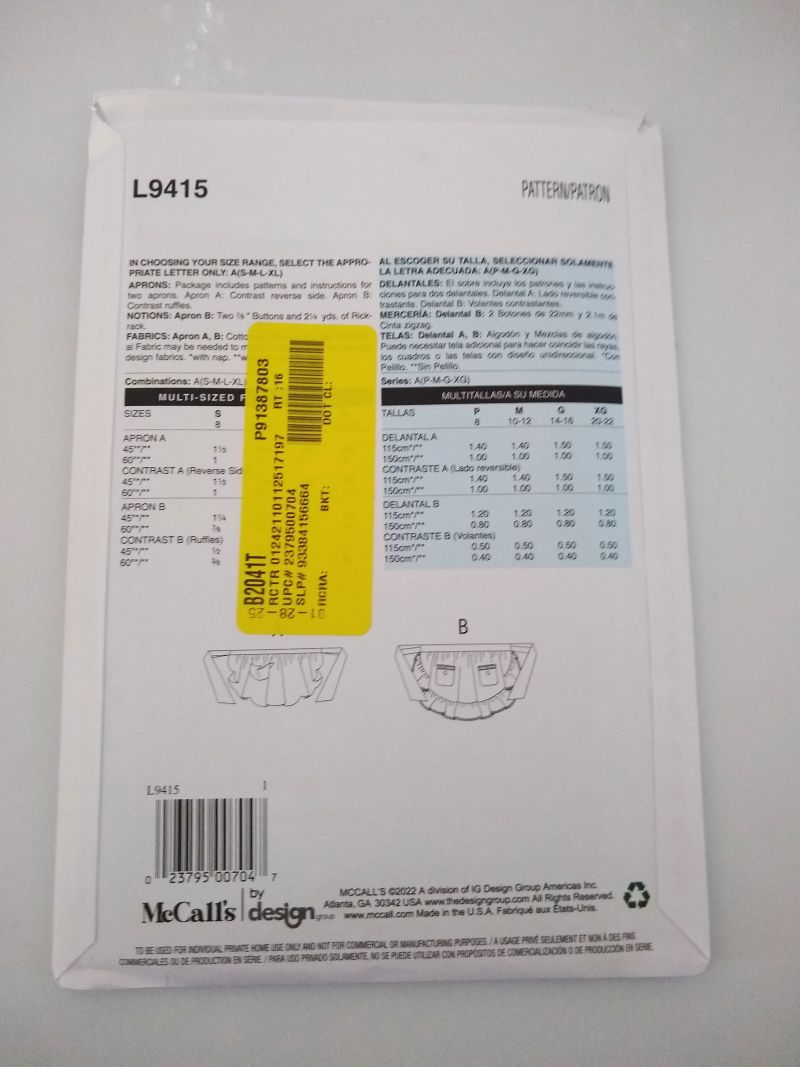 McCall’s L9415 Misses It’s Sew Simple Half Apron Pattern Sizes S–XL Round Hem & Ruffle Option
