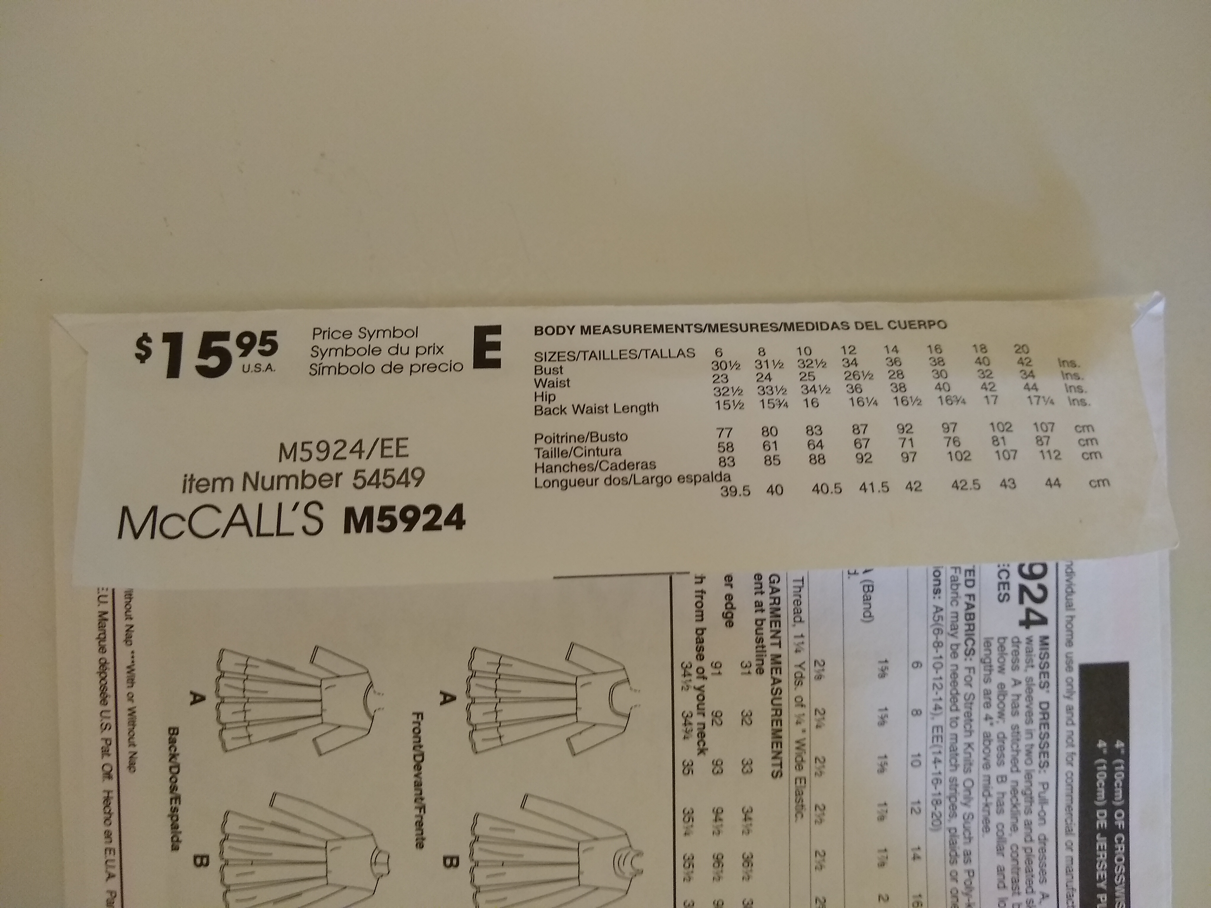 Easy McCall's M5924 Misses Knit-Only Pull-on Dress Sz 14-20 