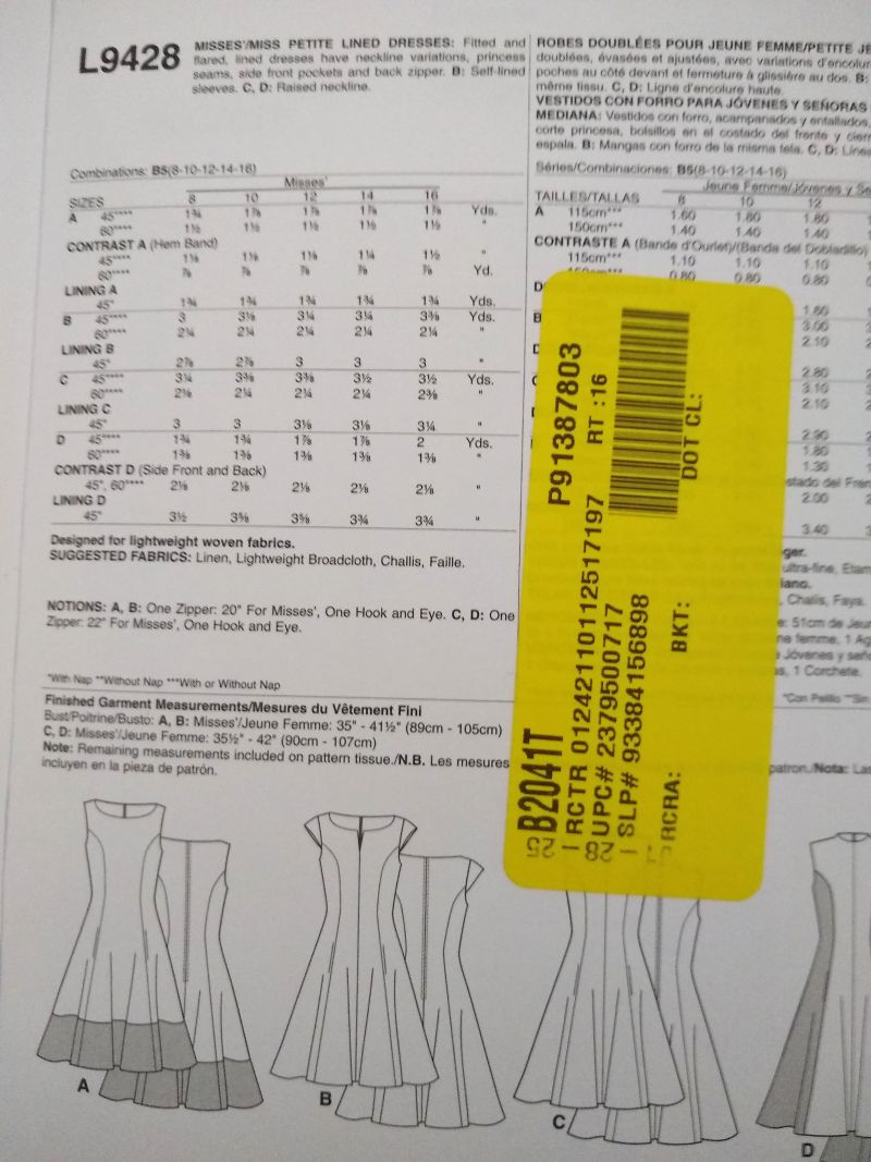 It's Sew Simple McCall's L9428 Sewing Pattern Misses/MP Lined Dresses Sz 8-16 