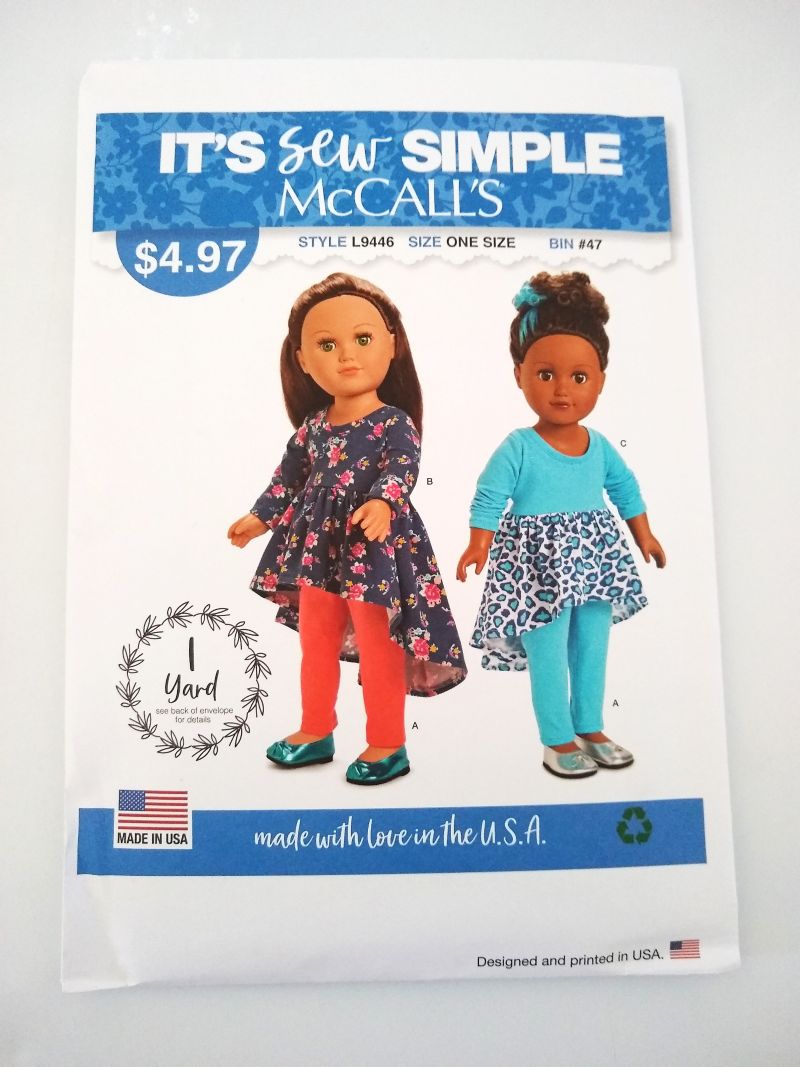 McCall's L9446 Sewing Pattern for 18" Doll Clothes Dress Tunic Leggings Shrug Sew Simple (2022)
