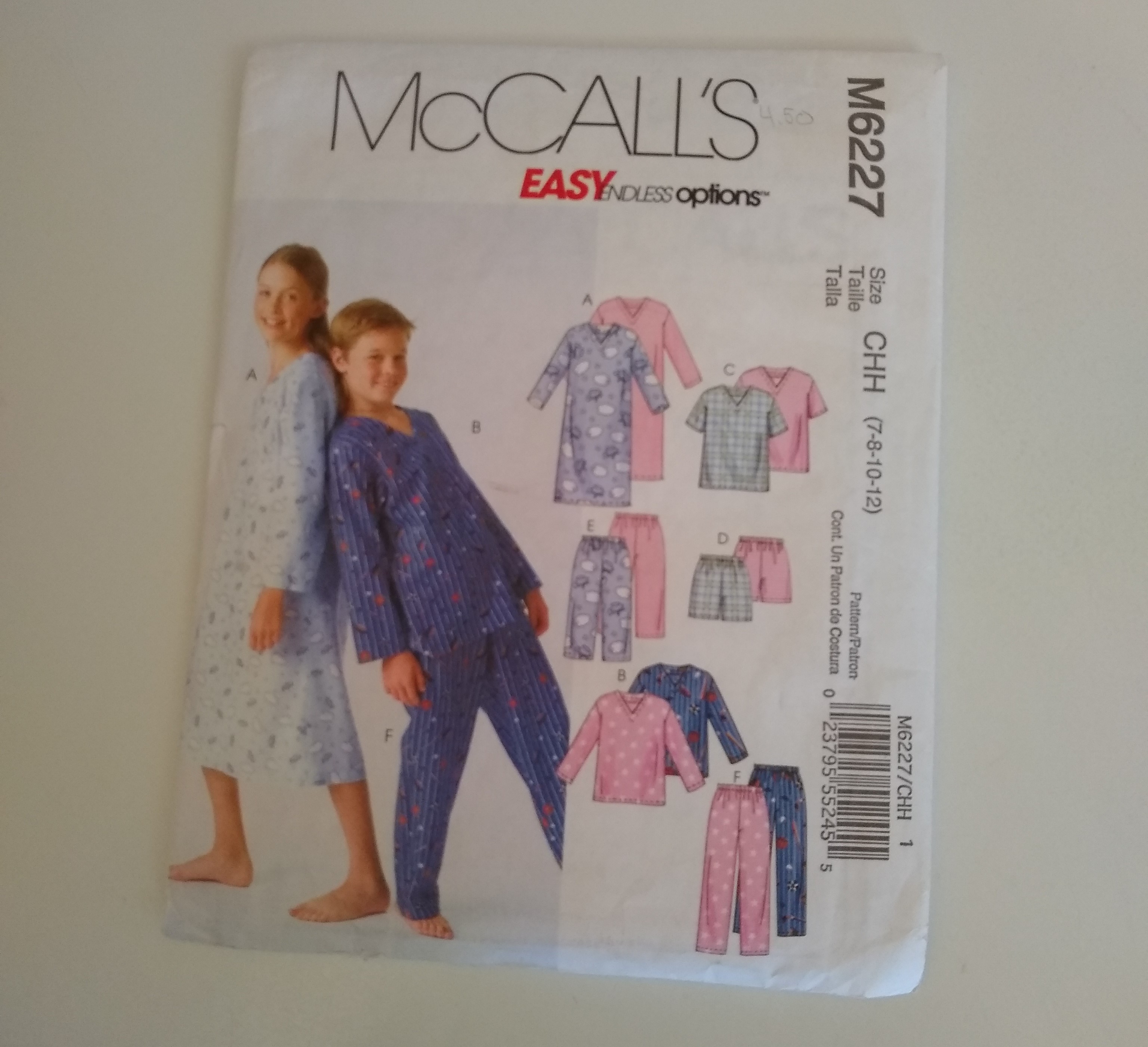 McCall’s M6227 Easy Unisex Kids’ Pajamas Sewing Pattern Sizes 7–12 FF
