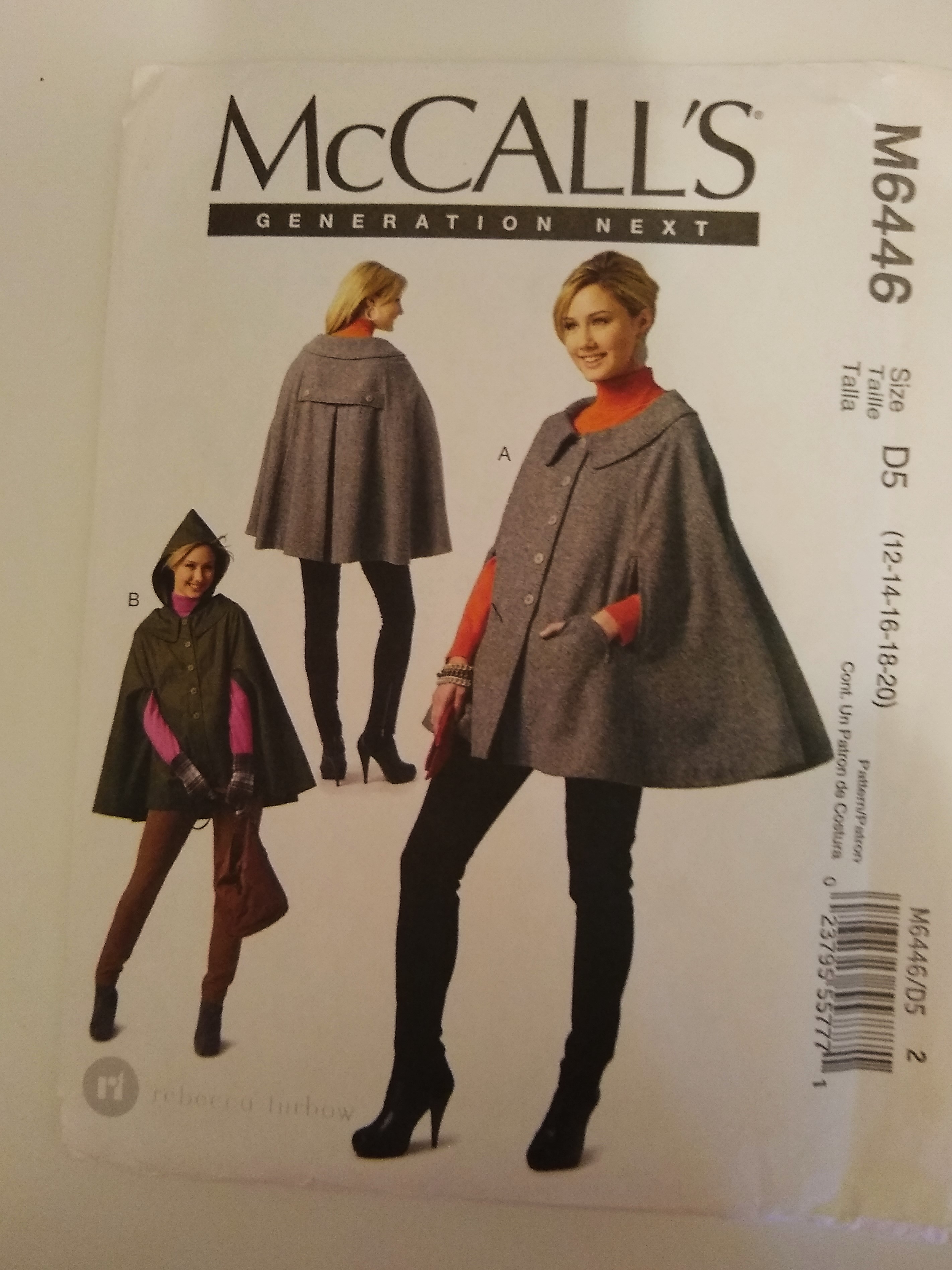 McCall’s M6446 Misses Cape Sewing Pattern – Sizes 12–20 – Hooded or Collared Style