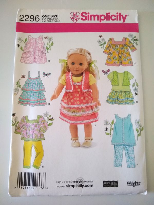 Simplicity 2296 Sewing Pattern 18” Doll Clothes Tops Skirt Dress Pants 2010 FF