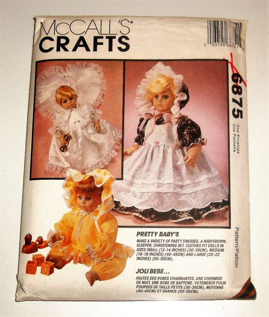 Vintage McCall’s 6875 Pretty Baby’s Doll Clothes Sewing Pattern Sz S -M-L Cut & UC
