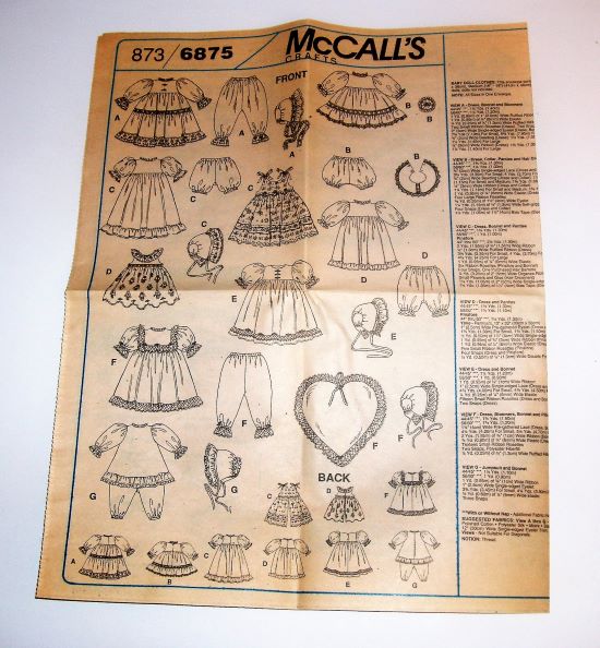Vintage McCall’s 6875 Pretty Baby’s Doll Clothes Sewing Pattern Sz S -M-L Cut & UC