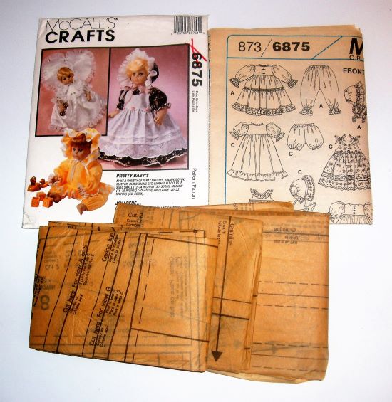 Vintage McCall’s 6875 Pretty Baby’s Doll Clothes Sewing Pattern Sz S -M-L Cut & UC