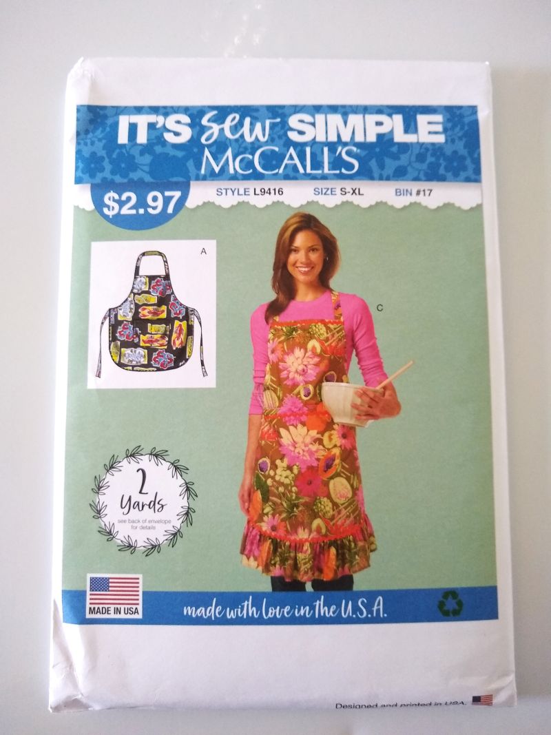 McCall’s L9416 Sewing Pattern Misses Full & Half Aprons S–XL Ruffle Hem FF UC