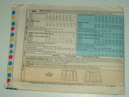 Vintage 1981 McCall’s 7634 Misses Wrap Skirt Pattern Size 14