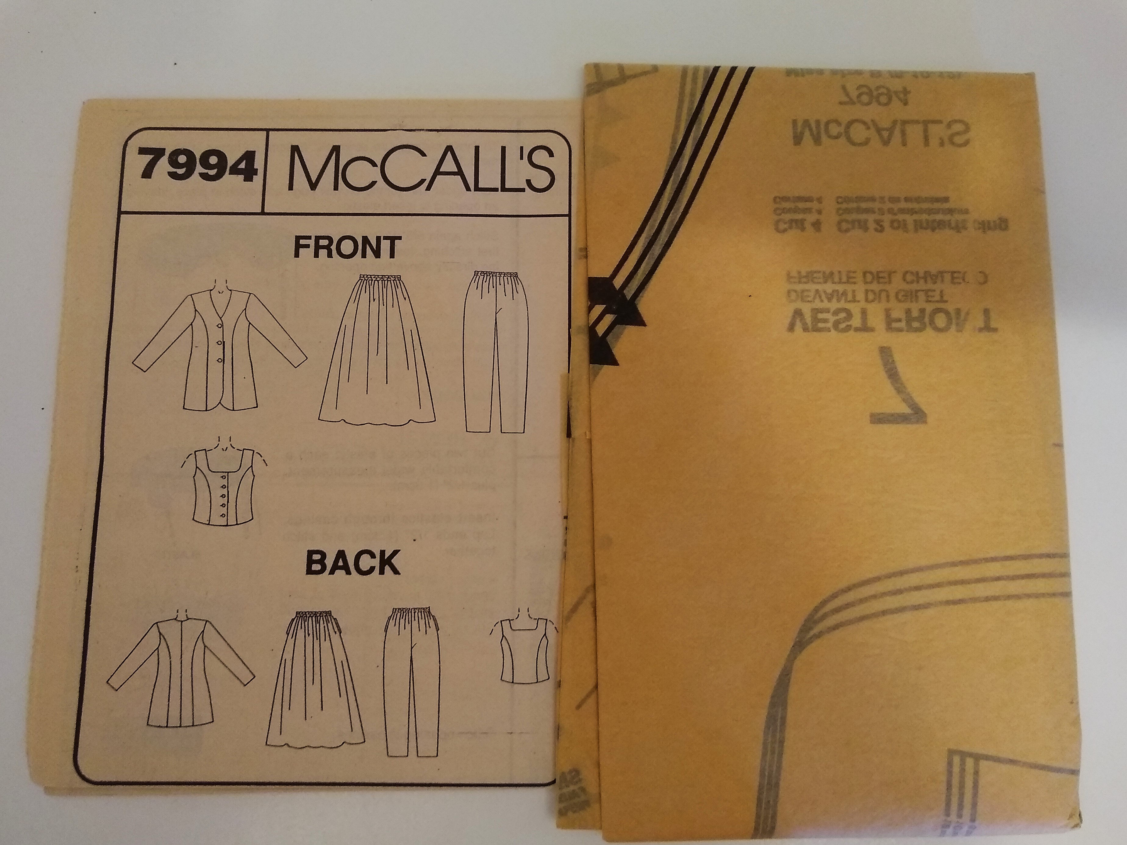 1995 McCall’s 7994 Misses Wardrobe Pattern Sizes 8–12