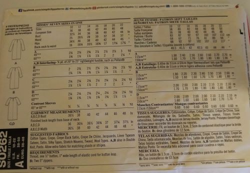 New Look S0262 Misses Straight Dress Pattern Sz 10-22