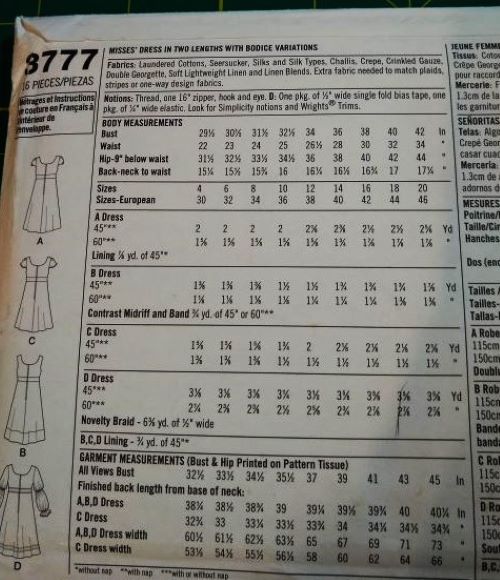 Simplicity 3777 Misses Dress Pattern Two Lengths & Bodice Options Sizes 4–12