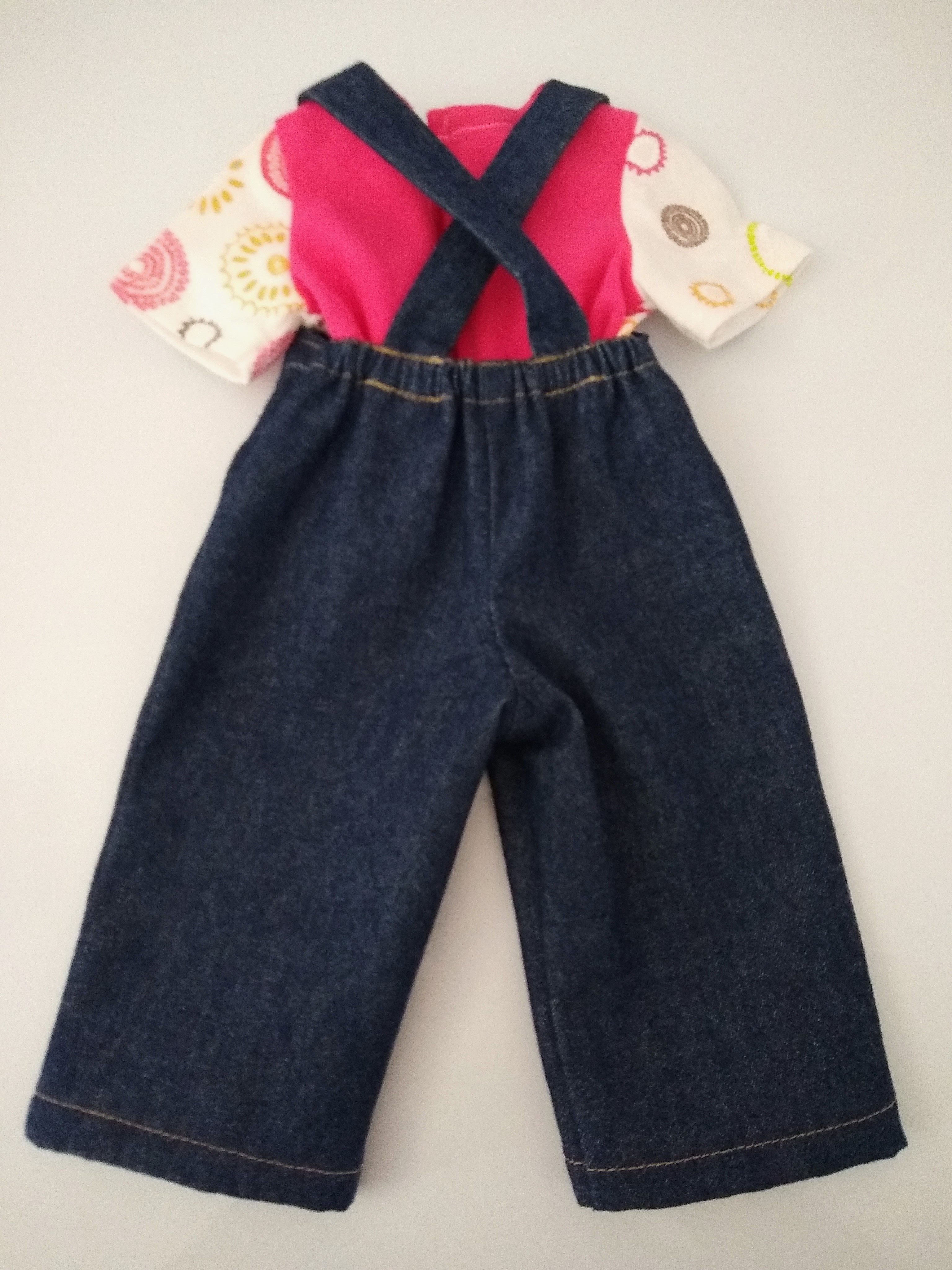 Handmade 18" Doll Overalls with Red Heart Appliqués & Scrappy T-Shirt
