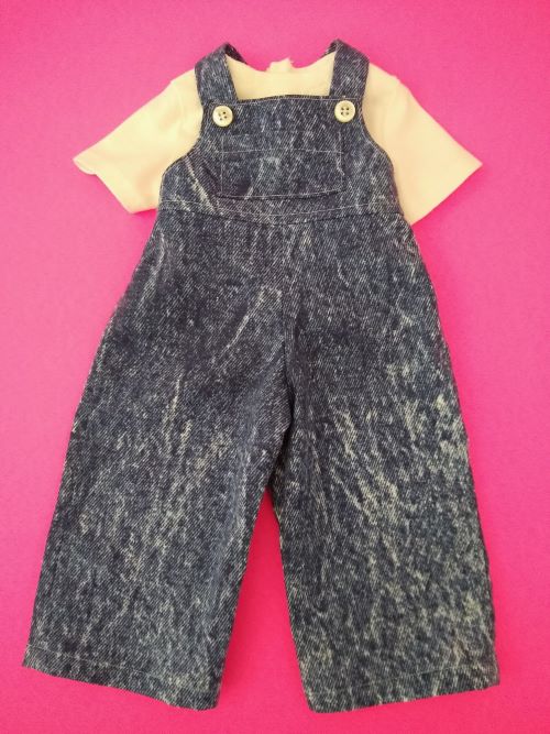 Handmade 18" Doll Overalls Set with White Knit T-Shirt – Fits American Girl & More
