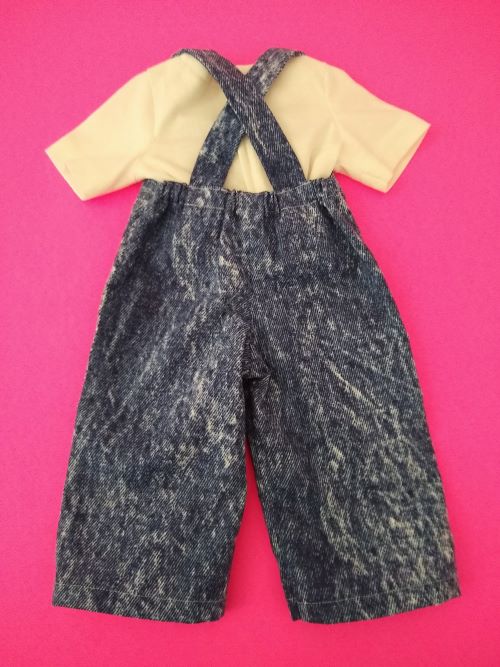 Handmade 18" Doll Overalls Set with White Knit T-Shirt – Fits American Girl & More