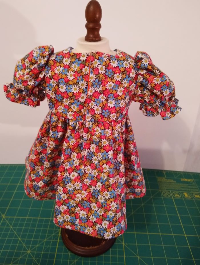 Handmade 18" Doll Dress – Denim Bodice & Floral Calico Skirt