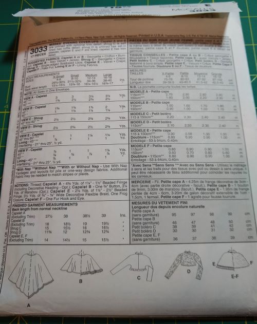 McCall’s 3033 Sewing Pattern Capelets, Shrugs & Coverups XS-L
