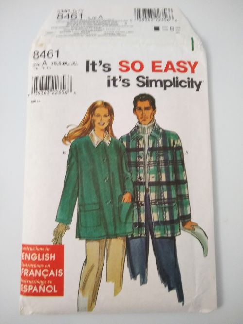 Simplicity 8461 Sewing Pattern Unisex Jacket XS–XL Easy Button-Front Coat