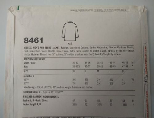 Simplicity 8461 Sewing Pattern Unisex Jacket XS–XL Easy Button-Front Coat