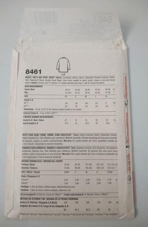 Simplicity 8461 Sewing Pattern Unisex Jacket XS–XL Easy Button-Front Coat