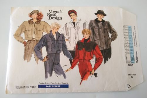 Vintage Vogue 1968 Misses Loose-Fitting Jacket Sz 8 Easy Basic Design 1987